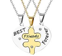 OIDEA Collar de Amistad para Mujeres, 3PCS Collar Colgante de Corazón Roto de Acero Inoxidable Hipoalergénico con Palabras BEST FRIENDS FOREVER Collares para Mejor Amigo, Color Plata-Oro
