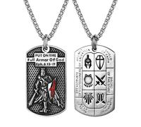 Oidea Collar de caballeros templarios para hombre: acero inoxidable Efesios 6:16-17 Armadura de Dios cruz placa de perro colgante medalla de santo amuleto religión cristiana católica joyería regalos