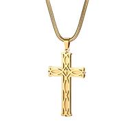 OIDEA Collar de Cruz para Hombre Colgante Crucifijo para Mujer Acero Inoxidable con Cadena 55cm,Collares Punk para Hombre Oro,Regalo para Bautismo/Oración/Día del Padre