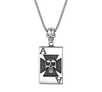 OIDEA Collar de Hombre Poker Skull Colgante Collares Colgante de Calavera de Acero Inoxidable Hiphop Punk Regalo para Novio Negro Plata (Cadena de 60cm)
