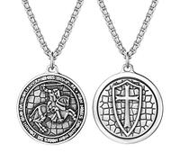 Oidea Collar de monedas de caballeros cruzados: colgante de medalla de escudo de cruz de doble cara vintage de acero inoxidable, protección de la fe, regalo para hombres y mujeres