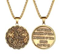 OIDEA Collar de San Miguel Arcángel para Hombre: Colgante de Escudo Redondo con Caballero de Espada y Cruz Roja en Acero Inoxidable Amuleto Religioso Católico - para Regalo