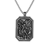 Oidea Collar de San Miguel: colgante de placa de perro de doble cara de acero inoxidable plateado con colgante de San Miguel Arcángel, amuleto de protección católica, regalo para hombres y mujeres