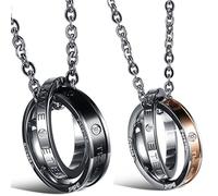 OIDEA Collar Doble Anillo Pareja: Colgante Moda de Acero inoxidable para Hombre y Mujer con Cadena Hipoalergénico 2 Piezas San Valentín - Para Regalos Confesiones Uso Diario
