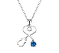 OIDEA Collar Estetoscopio Circón Mujer: Colgante con Forma de estetoscopio con Óxido de Circonio Cúbico Azul Cadena de Acero Inoxidable - Regalos de Ocio