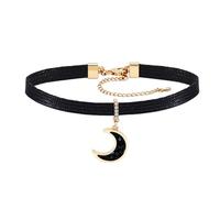 OIDEA Collar Estrella Luna Mujer: Colgante Cuero Estilo Gótico con Dije de Pentagrama y Circonitas Azules Cuerda de Cera Ajustable - Accesorio de Moda Oscura