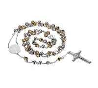 OIDEA Collar Hombre Mujer Cruz:Colgante Biblia Vintage Cruz de Jesús de Acero Inoxidable Bola Perlas - para Regalo