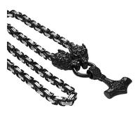 OIDEA Collar Martillo Thor Hombre: Gargantilla Vikingo Vintage con Cabeza de Lobo para Caballero Pirata Nórdico Amuletos Acero Inoxidable Hipoalergénico Negro Plata - Para Uso Diario Ocio Regalos