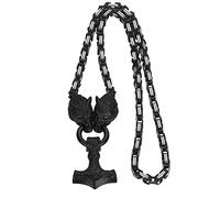 OIDEA Collar para hombre con cadena de rey de cabeza de lobo, amuleto vikingo de acero inoxidable, colgante de collar de martillo de Thor, joyería pagana nórdica, Cadena de 22 pulgadas (Negro y Plata)