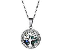 OIDEA Collar para hombre con colgante de círculo del árbol de la vida, cadena de trigo de acero inoxidable, color plateado y negro, Zirconia cúbica