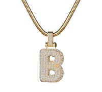 OIDEA Collar para mujer de acero inoxidable: colgante de letra B dorado con circonio, en cadena de acero inoxidable, joya elegante, regalo de cumpleaños o Navidad