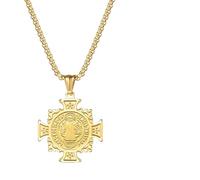 OIDEA Collar San Benito Hombre Colgante Oro Medalla Religiosa Vintage Acero Inoxidable Joyería Católica Amuleto Hipoalergénico Uso Diario Rezar Regalo