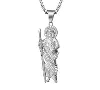 OIDEA Collar San Judas Unisex: Colgante Cristiano de Circón para Hombre y Mujer Acero Inoxidable 316L Hipoalergénico Plata - Para Uso Diario Ocio Regalos
