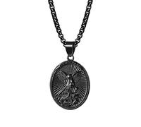 OIDEA Collar San Miguel Arcángel para Hombre Colgante Escudo Ovalado en Acero Inoxidable Amuleto Religioso Católico con Inscripción Bíblica Ideal como Regalo