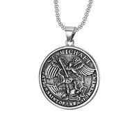 OIDEA Collar San Miguel Hombre Colgante Arcángel Guardián Vintage Acero Inoxidable Medalla Redonda Amuleto Joyería Religiosa Hipoalergénico Rezar Protección Regalo