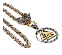 OIDEA Collar vikingo con martillo de Thor para hombre: colgante vintage vikingo de timón de asombro con cabeza de lobo cadena bizantina, amuleto de regalo para hombres y mujeres, 24 inch Chain, Acero