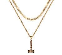 OIDEA Collar Vikingo Nórdico Martillo de Thor, Collar Amuleto, Collar Martillo de Acero Inoxidable, Colgante con Doble Cadena, Oro