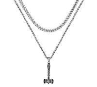 OIDEA Collar Vikingo Nórdico Martillo de Thor, Collar Amuleto, Collar Martillo de Acero Inoxidable, Colgante con Doble Cadena, Plata