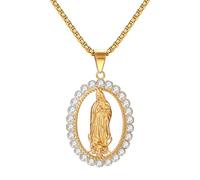 OIDEA Collar Virgen María Unisex: Colgante Oro 18K Virgen de Guadalupe de Acero Inoxidable Circonita para Hombre Mujer Amuleto Medalla Hipoalergénico Joyería Cristiana - Para Rezar Uso Diario Regalo