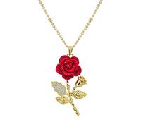 Oidea Collares de rosas para mujer: collar con colgante de flor de rosa roja con circonita cúbica dorada, promesa de amor eterno, día de San Valentín, cumpleaños, joyería de regalo para su esposa