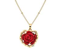 Oidea Collares de rosas para mujer: collar con colgante de flor de rosa roja con circonita cúbica dorada, promesa de amor eterno, día de San Valentín, cumpleaños, joyería de regalo para su esposa