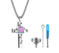 Oidea Collares de urna de cruz para mujer: collar conmemorativo de cruz de acero inoxidable en tono plateado, joyería de cremación para cenizas humanas para cenizas para un ser querido