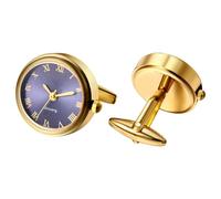 Oidea Gemelos de reloj para hombre: gemelos redondos de cuarzo analógico de cuarzo real, par de gemelos de reloj de negocios, números romanos, regalo para él, Esfera azul, oro