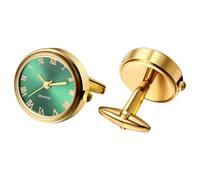 Oidea Gemelos de reloj para hombre: gemelos redondos de cuarzo analógico de cuarzo real, par de gemelos de reloj de negocios, números romanos, regalo para él, Esfera verde, oro