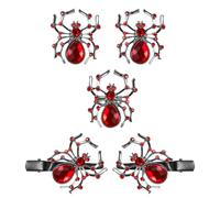 OIDEA Juego de joyas de arañas de Halloween para mujer: pinzas para el pelo de arañas de rubí, anillos y pendientes de aleación con brillantes para fiestas y discotecas