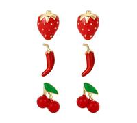 OIDEA Juego de Pendientes Fruta Mujer: Pendientes Cereza Fresa Chili de Latón Esmalte Color Sobre - para Regalo