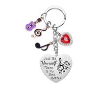 Oidea Llavero inspirador para los amantes de la música: Cool Punk de acero inoxidable rojo en forma de corazón nota musical colgante guitarra llavero bolsa de regalo de agradecimiento