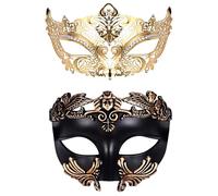 Oidea Máscara de mascarada para pareja: máscara negra de la antigua grecia romana, máscara veneciana de media cara para Halloween, mascarada, baile, graduación, Mardi Gras, fiesta de Halloween, color
