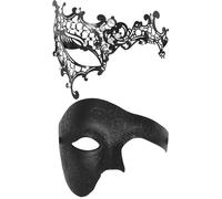 Oidea Máscara negra para parejas: máscaras de metal vintage con un ojo, máscara de media cara para Halloween, cosplay, disfraz veneciano de Mardi Gras, máscaras de fiesta para parejas, mujeres y