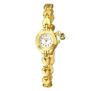 Oidea Pequeños relojes dorados para mujer: delicado reloj de pulsera analógico de cuarzo, tono dorado, colgante en forma de corazón, correa de acero inoxidable, reloj de pulsera informal para mujer