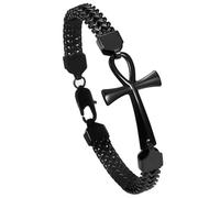 OIDEA Pulsera Cruz Ankh Hombre: Pulseras Negro de Cadena Doble Franco de Acero Inoxidable para Caballero Joyería del Antiguo Egipto Amuleto Hipoalergénico Antialérgico - Para Rezar Uso Diario Regalos