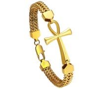 OIDEA Pulsera de cruz egipcia Ankh para hombre: doble fila trenzada de cadena Franco, llave de la vida, pulsera de acero inoxidable para hombre, amuleto de protección, regalo de joyería, M, Acero
