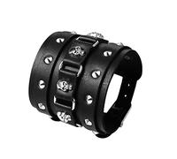 OIDEA - Pulsera de cuero genuino ajustable con dije de calavera y hebilla de aleación de 5 agujeros. Pulsera de moda rock hiphop en negro suave. Ideal para regalo en cumpleaños y día del padre