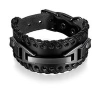 OIDEA Pulsera de Cuero para Hombre, Brazalete para Hombre Ancho Cuero Trenzado Correa Ajustable Biker Retro con Cierre de Reloj Casual Joya Regalo Chulo, Negro