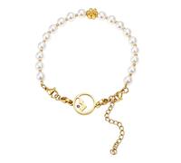 Oidea Pulsera de perlas de imitación de semillas de mostaza, acero | Cuentas de perlas sintéticas, dije de semillas de mostaza, diseño de 4 cierres extraíbles, cable de acero inoxidable