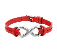 OIDEA Pulsera Infinity de cuero trenzado con cierre de mosquetón, signo de infinito ajustable, pulsera de cuero genuino y acero inoxidable para hombres y mujeres, Negro Rojo Marrón, 23 centimeters