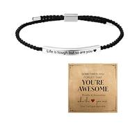 Oidea Pulsera Life Is Tough But So Are You: Pulsera motivacional para mujeres, hombres, amigos, acero inoxidable negro, ajustable, trenzada, joyería inspiradora, regalos, one size, Metal, Sin piedra