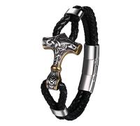 OIDEA - Pulsera para hombre vikingo de piel, acero inoxidable trenzado de piel sintética con Mjolnir Viking Nórdico Martillo de Thor Estilo Vintage Punk Motard - Regalo de cumpleaños Día del Padre