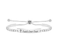 OIDEA Pulsera Tenis Motivadora Mujer: Brazalete Fina Ajustable de Acero con Circonitas y Grabado Faith Over Fear - Regalo de Ánimo para Mujeres Hijas Amigas