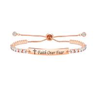 OIDEA Pulsera Tenis Motivadora Mujer: Brazalete Fina Ajustable de Acero con Circonitas y Grabado Faith Over Fear - Regalo de Ánimo para Mujeres Hijas Amigas