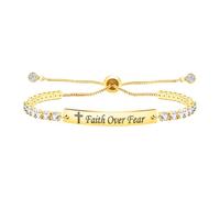OIDEA Pulsera Tenis Motivadora Mujer: Brazalete Fina Ajustable de Acero con Circonitas y Grabado Faith Over Fear - Regalo de Ánimo para Mujeres Hijas Amigas