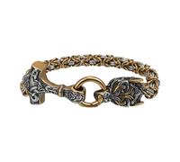 Oidea Pulsera vikinga con martillo de Thor para hombre: pulsera de cadena de eslabones de cabeza de lobo de acero inoxidable para hombre, amuleto, regalo para él, papá, padre, marido, amigo, talla