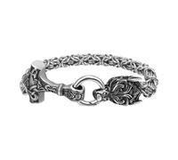Oidea Pulsera vikinga con martillo de Thor para hombre: pulsera de cadena de eslabones de cabeza de lobo de acero inoxidable para hombre, amuleto, regalo para él, papá, padre, marido, amigo, talla