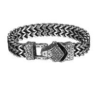 Oidea Pulsera vikinga para hombre: pulsera de acero inoxidable con nudo celta nórdico, cabeza de lobo, pulsera de eslabones cubanos, joyería vikinga, regalos para hombres y mujeres, 8.66 inches, Acero