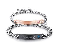 OIDEA Pulseras de Acero Inoxidable Con Grabado Para Parejas - Oro Rosa y Plata - Regalo Para Enamorados, Mujeres, Hombres - San Valentín - 16 cm