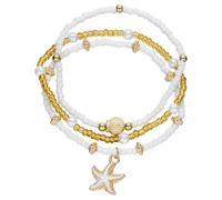 OIDEA - Pulseras de tobillo para mujeres: 3 pulseras para niñas, concha y estrella de mar, cadena ajustable, impermeable, estilo bohemio natural, perlas turquesa/arroz, regalo de cumpleaños, Piedra